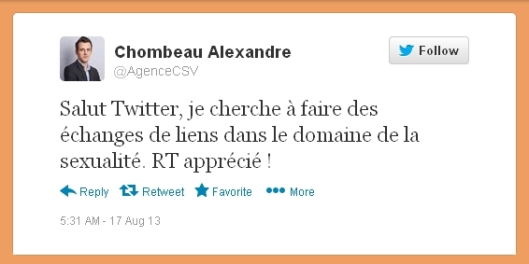 Message twitter d'Alexandre chombeau 